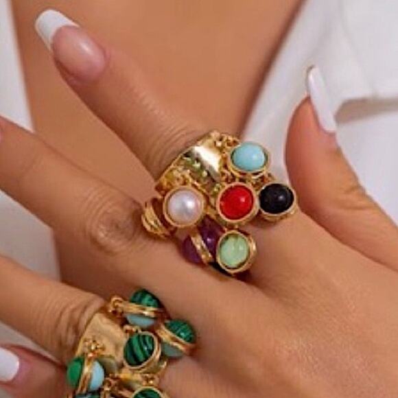 Gold Multicolor Charm Statement Ring - Picture 5 of 7